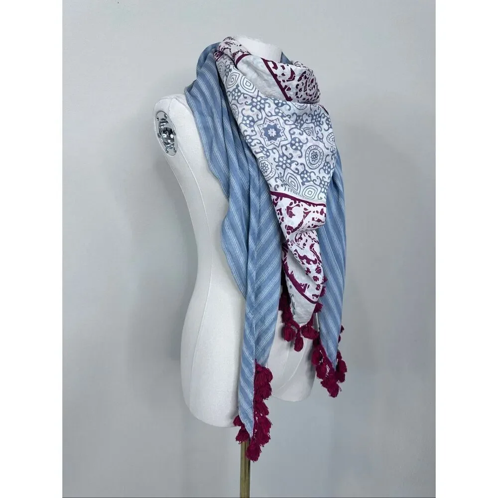 Anthropologie IDEA Plus Sonira Tassel Scarf Wrap Shawl Cotton Silk NWT $198